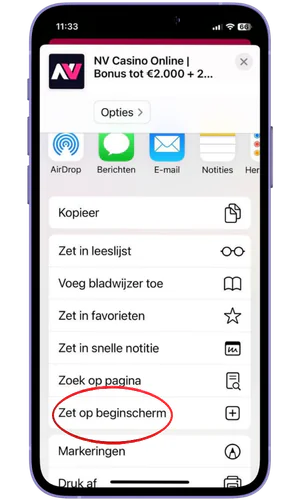 Zet op beginscherm NV Casino