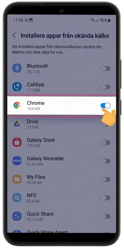 godkännande av installationer från okända källor på Android NV Casino