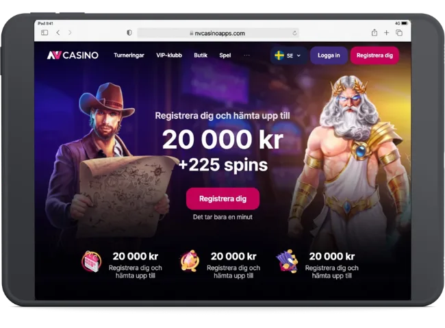 NV Casinos startsida med välkomsterbjudande