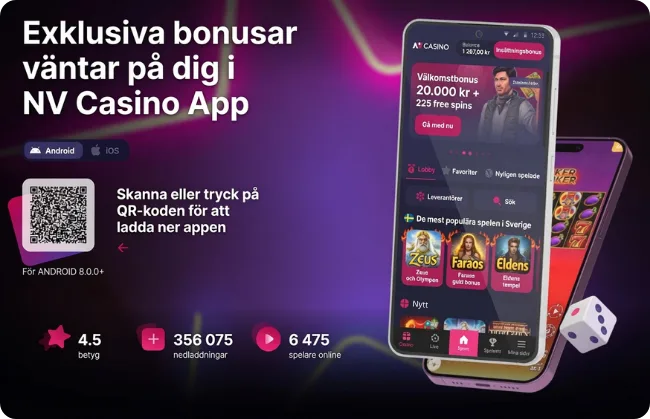 Banner för nedladdning av NV Casino-appen